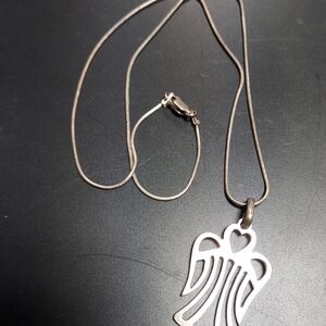 Sterling Silver Angel Heart Pendant Charm 18" Snake Chain Necklace 1 3/8" tall